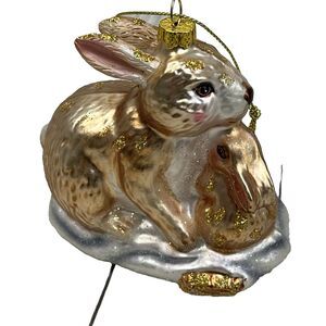 ROBERT STANLEY Mother and Baby Bunny Glass Ornament NWT
